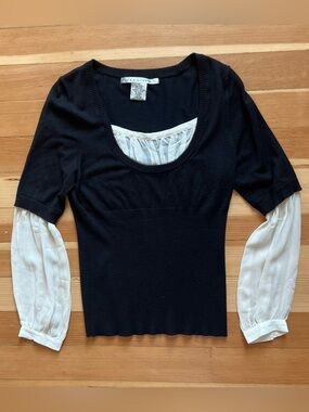 Vintage Max Studio black scoop neck sweater with silk trimming